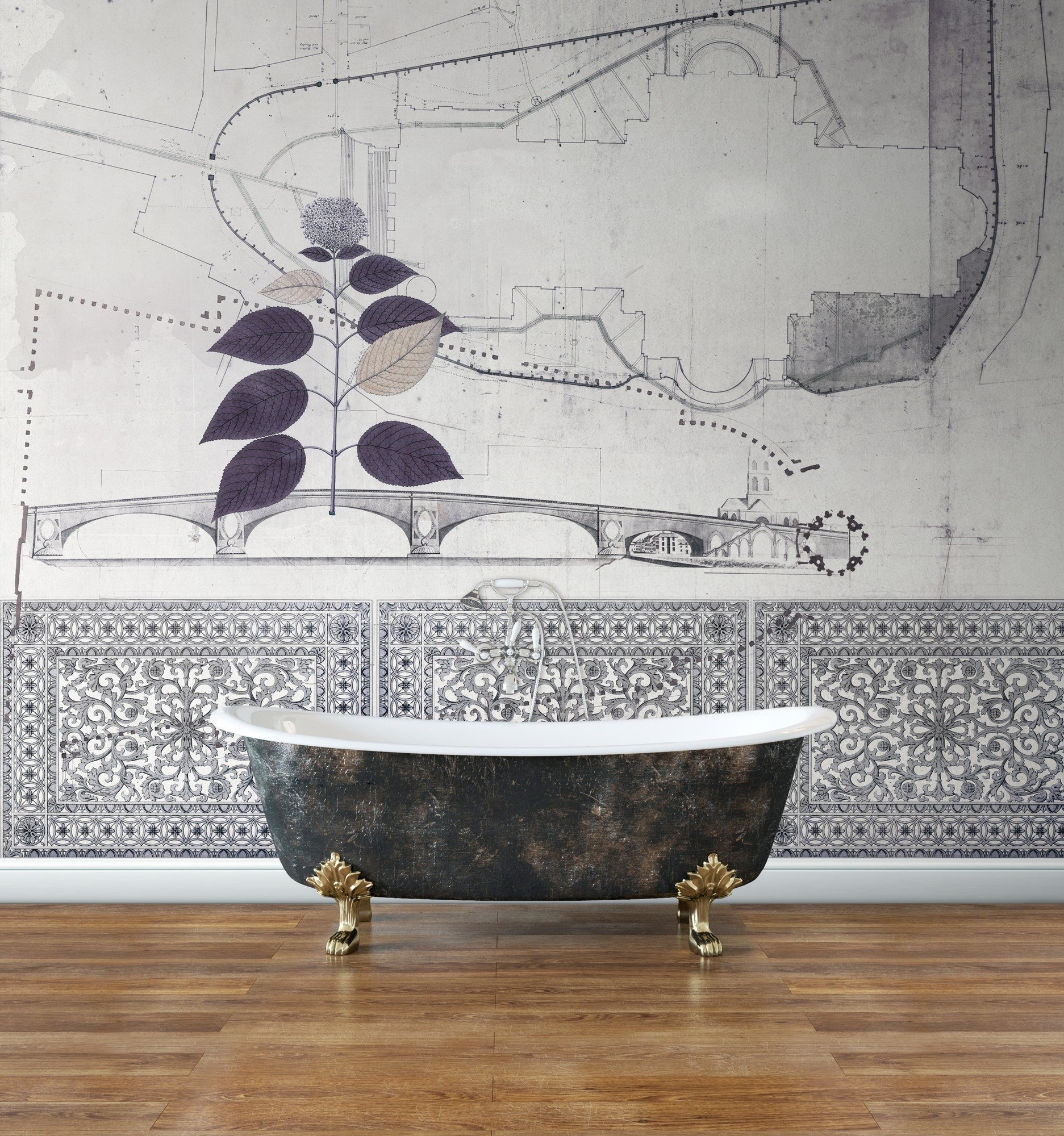 JO1008-3 Bridge Gris Journeys I Mural by Tres Tintas