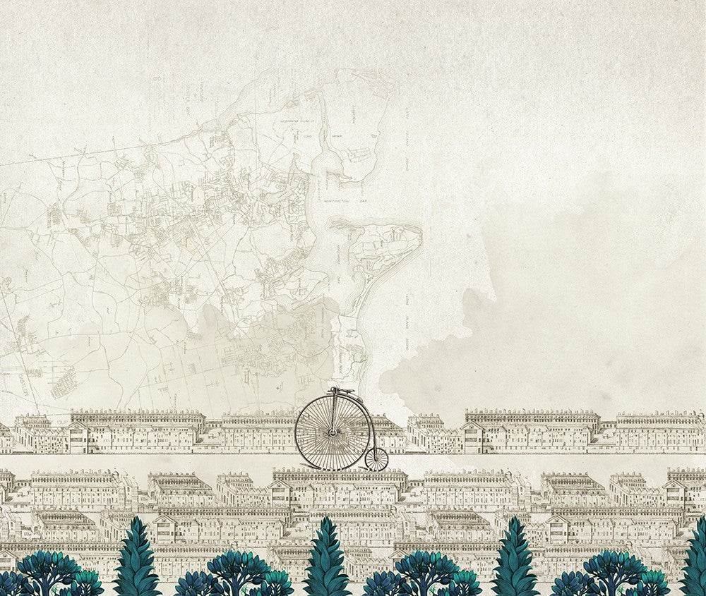 JO1028-2 Bicycle Azul/verd Journeys I Mural by Tres Tintas