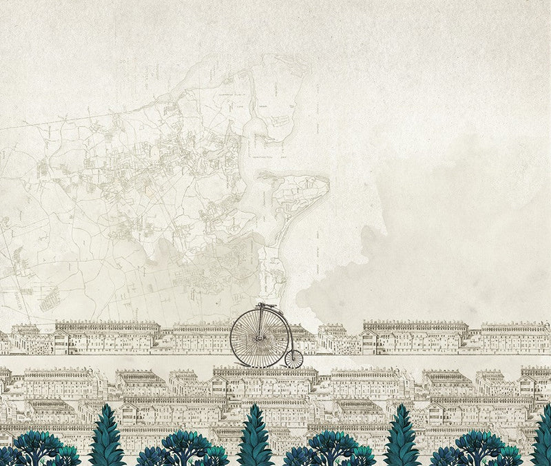 JO1028-2 Bicycle Azul/verd Journeys I Mural by Tres Tintas