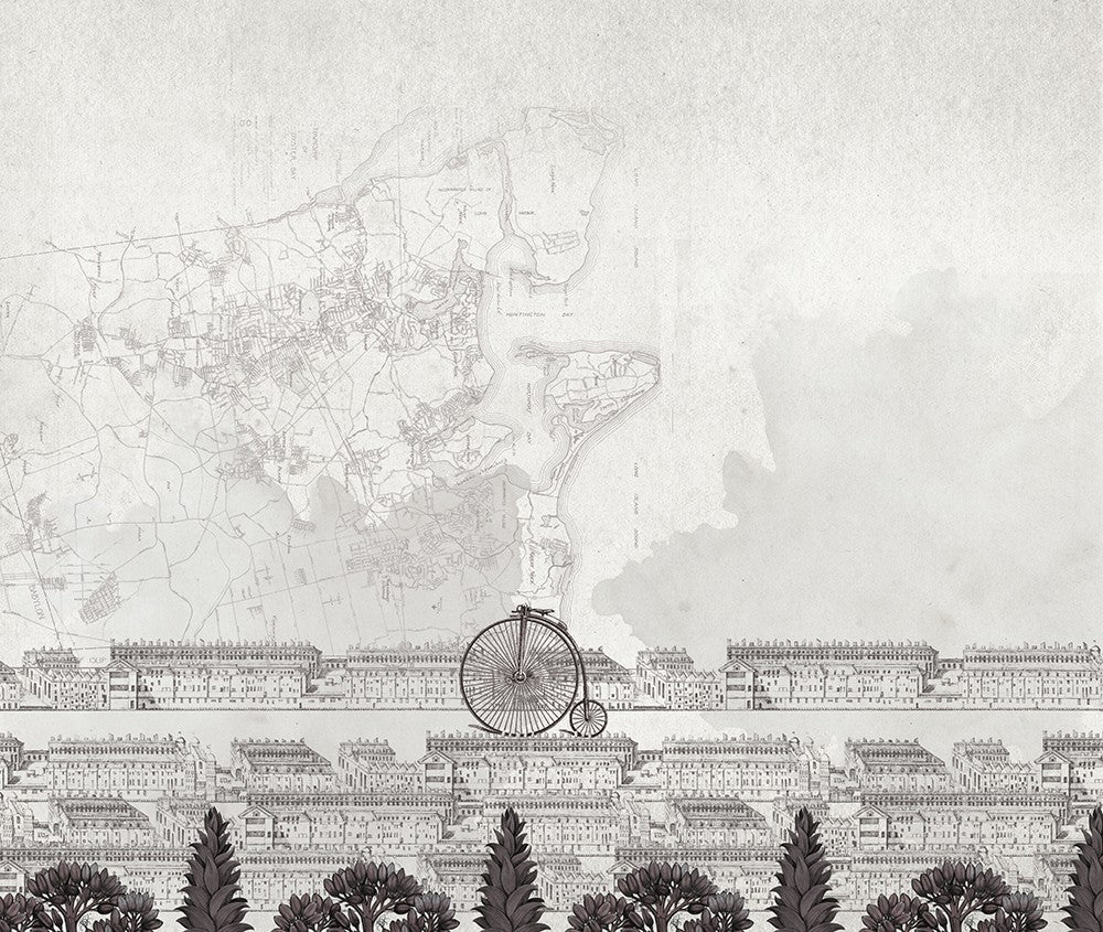 JO1028-3 Bicycle Gris Journeys I Mural by Tres Tintas