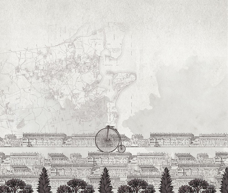 JO1028-3 Bicycle Gris Journeys I Mural by Tres Tintas