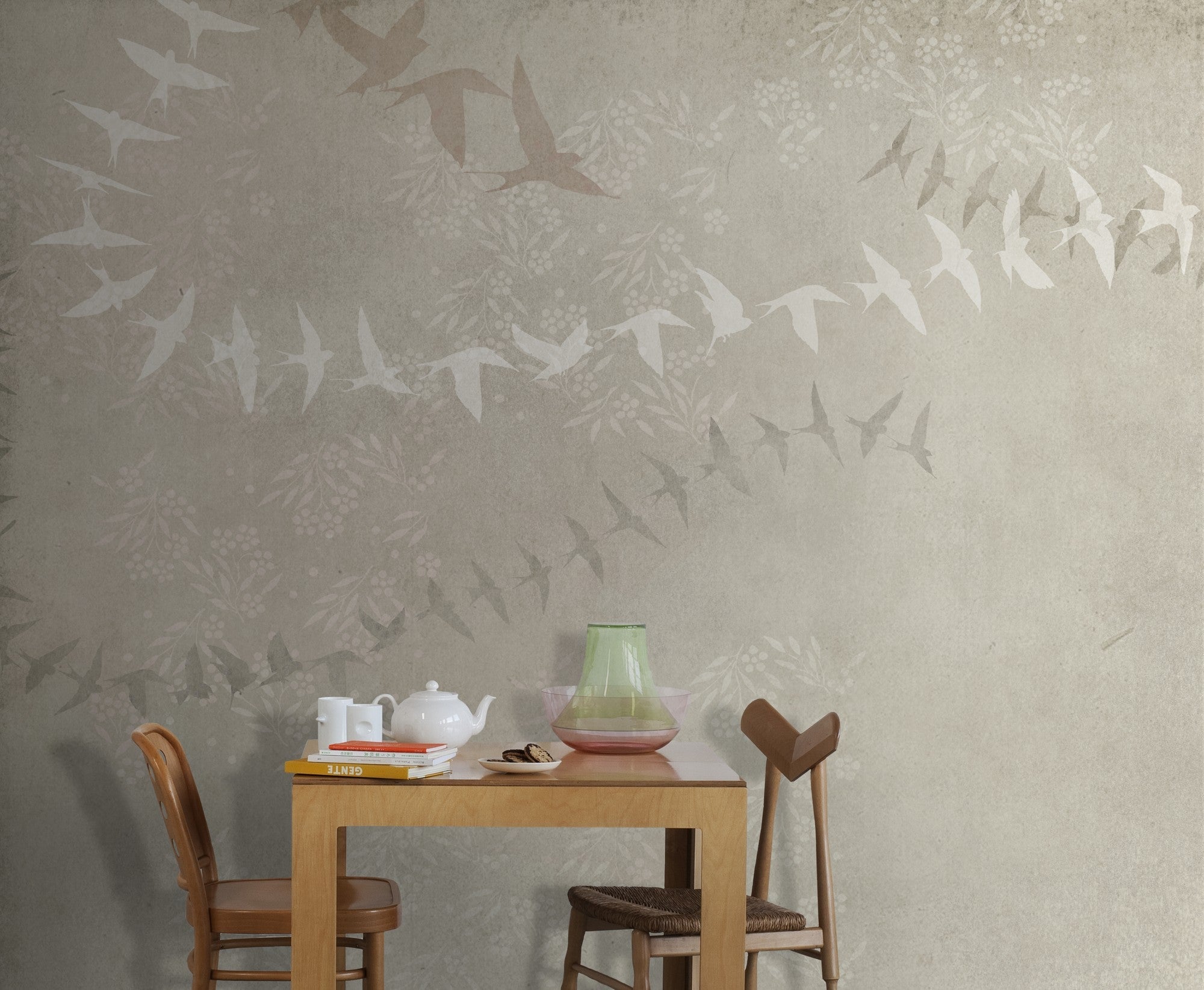 JO1034-1 Birds Ocre Journeys I Mural by Tres Tintas