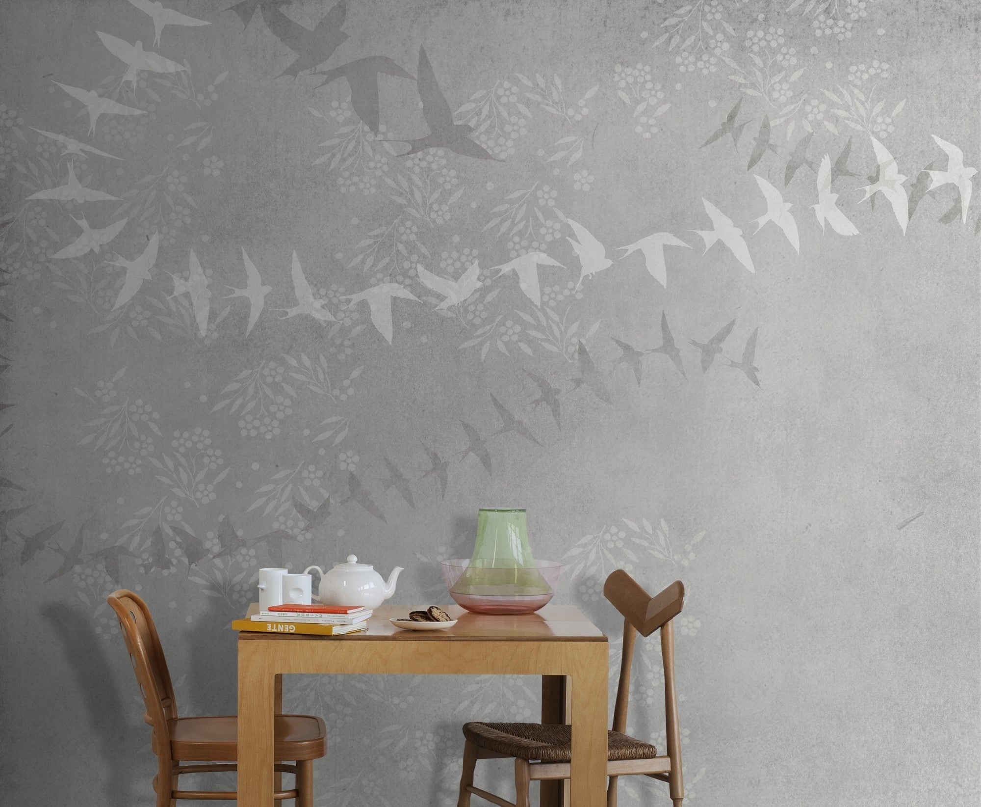 JO1034-3 Birds Gris Journeys I Mural by Tres Tintas