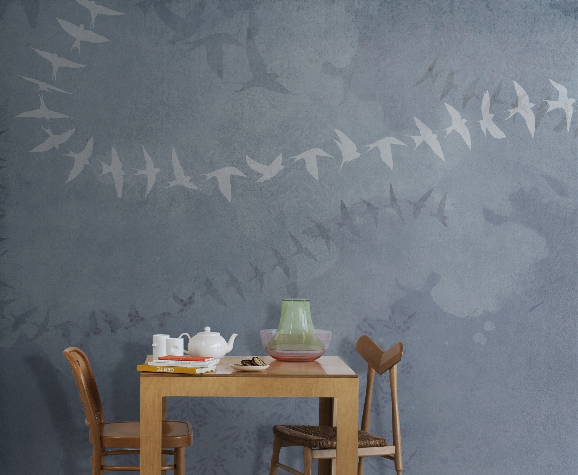 JO1034-4 Birds Azul Journeys I Mural by Tres Tintas
