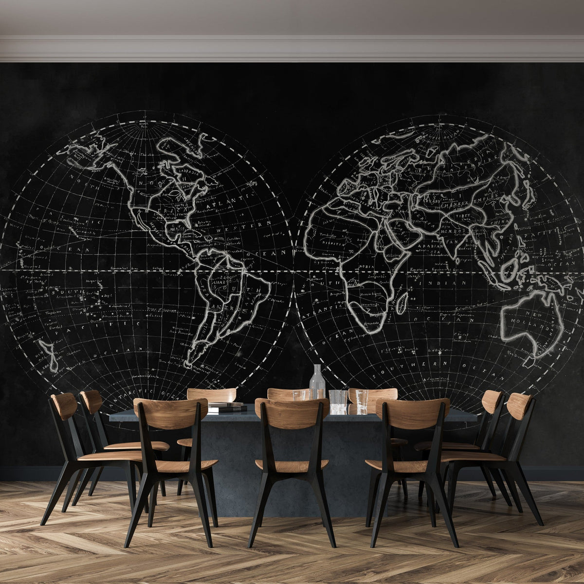 JO2714-3 Globe Black Journeys II Mural by Tres Tintas