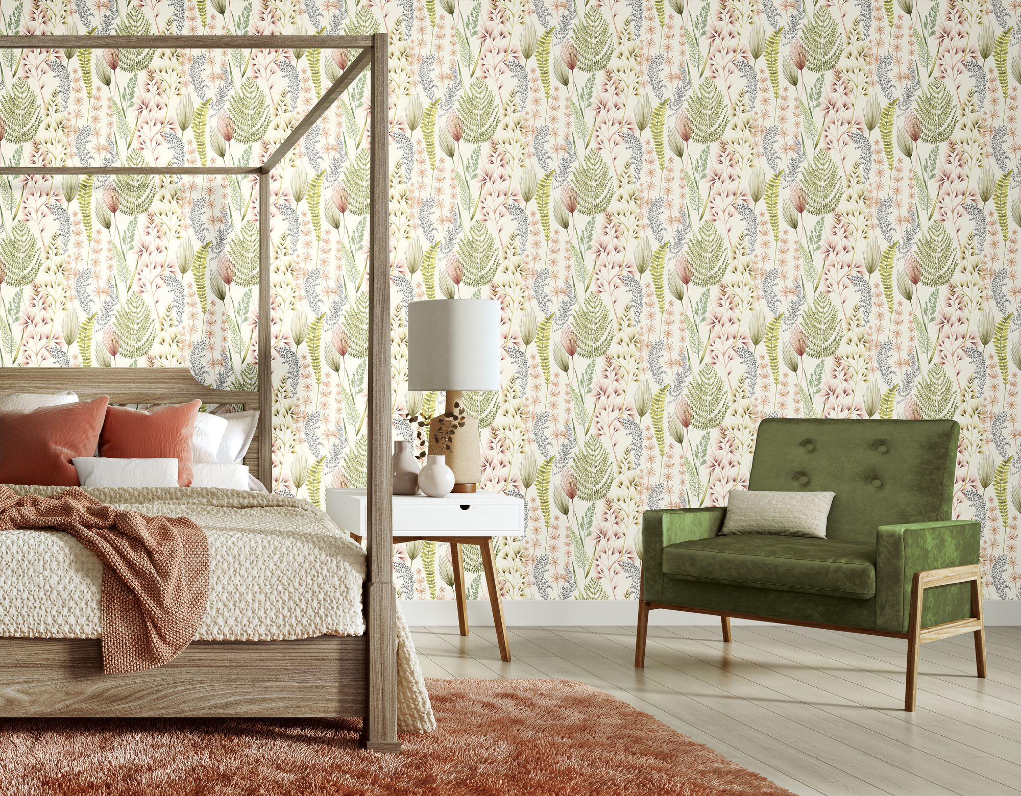 JRD50103W Summer Ferns Terracotta Wallpaper by Ohpopsi