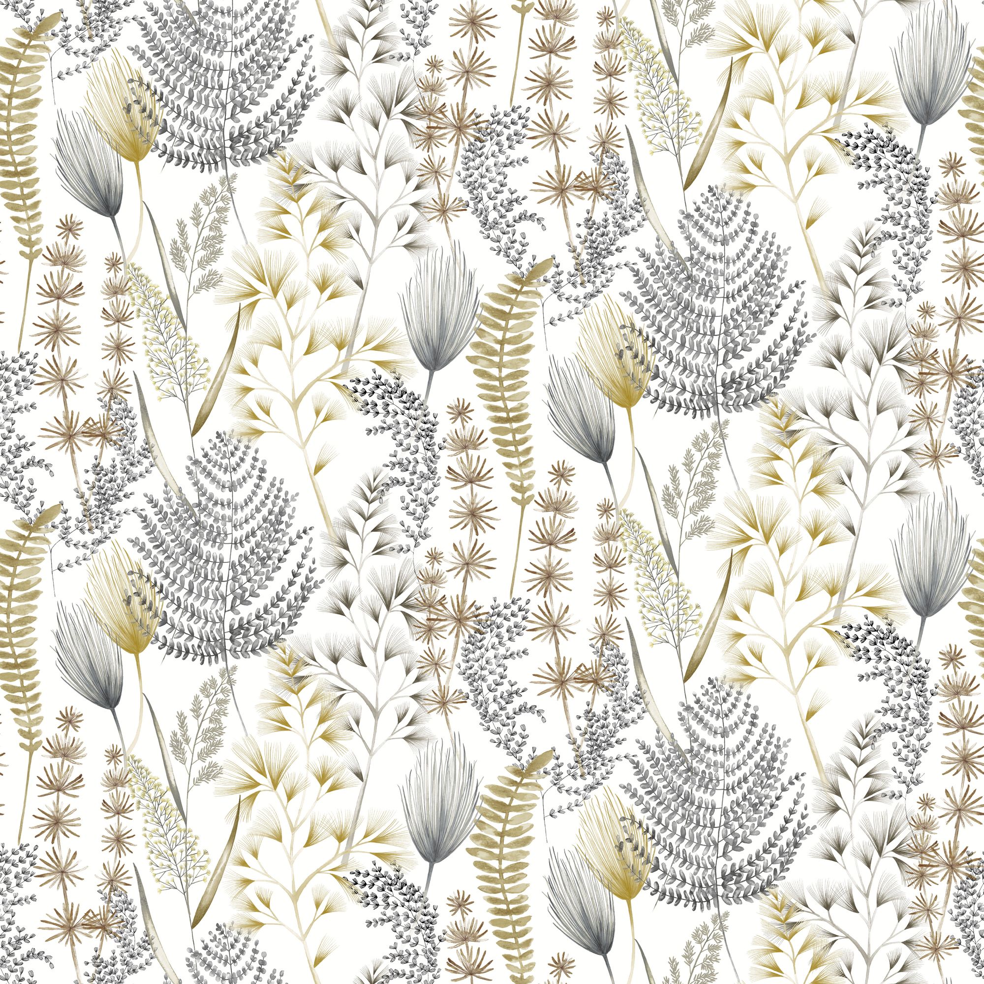JRD50105W Summer Ferns Grey Mustard Wallpaper by Ohpopsi