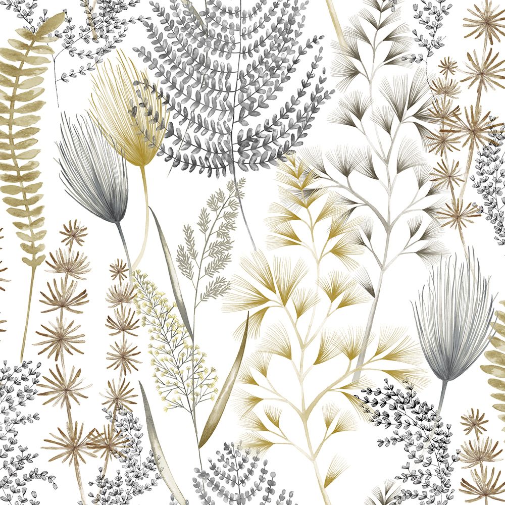 JRD50105W Summer Ferns Grey Mustard Wallpaper by Ohpopsi