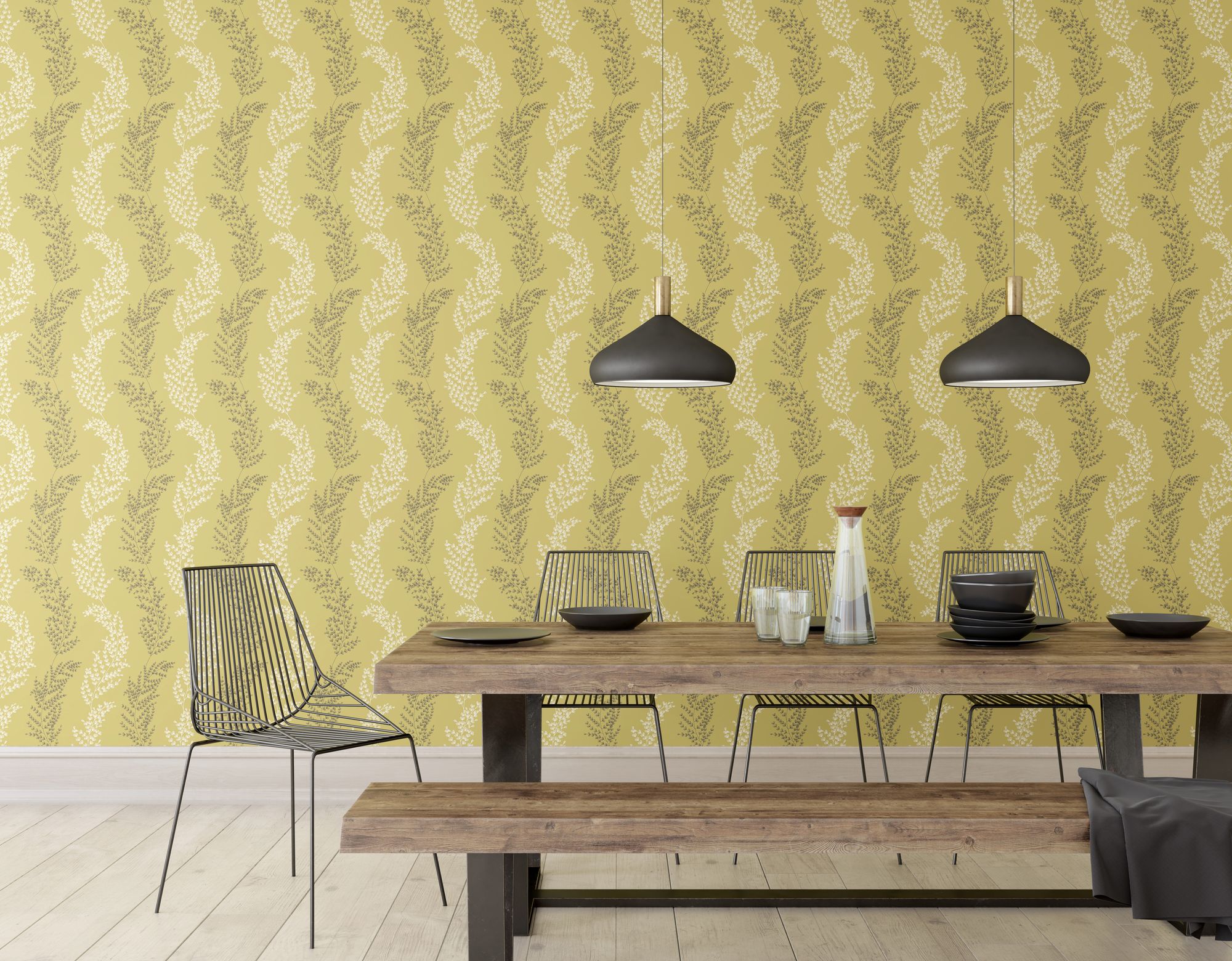 JRD50107W Mimosa Trail Mustard Wallpaper by Ohpopsi