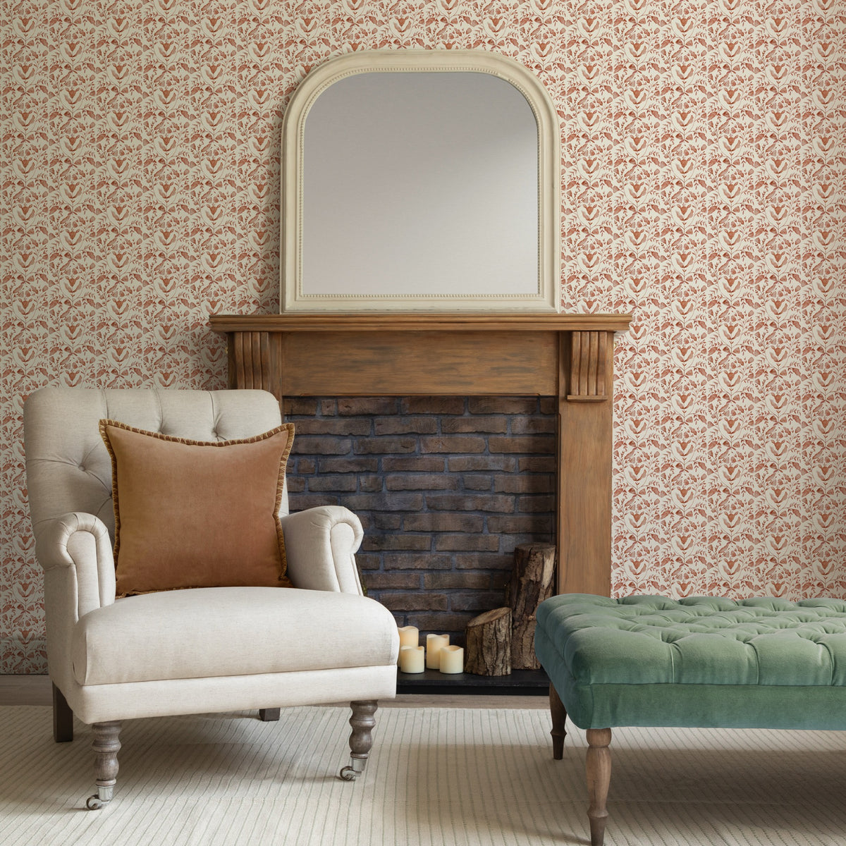 Juna Terracotta Country Folk Wallpaper by Voyage Maison | JUNA/WPO/TER