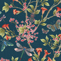 Jewel A Flutter Heart Deco Indigo & Red Wallpaper by Brand McKenzie