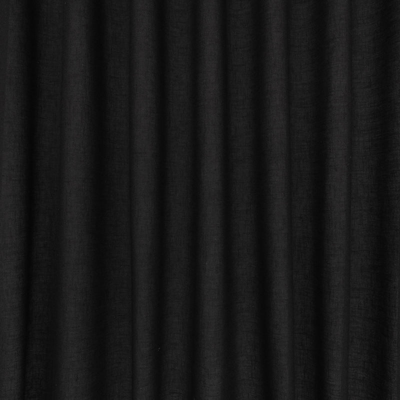 Expo FR Jet Black Ornate Drapery Fabric by Kirkby Design — draped