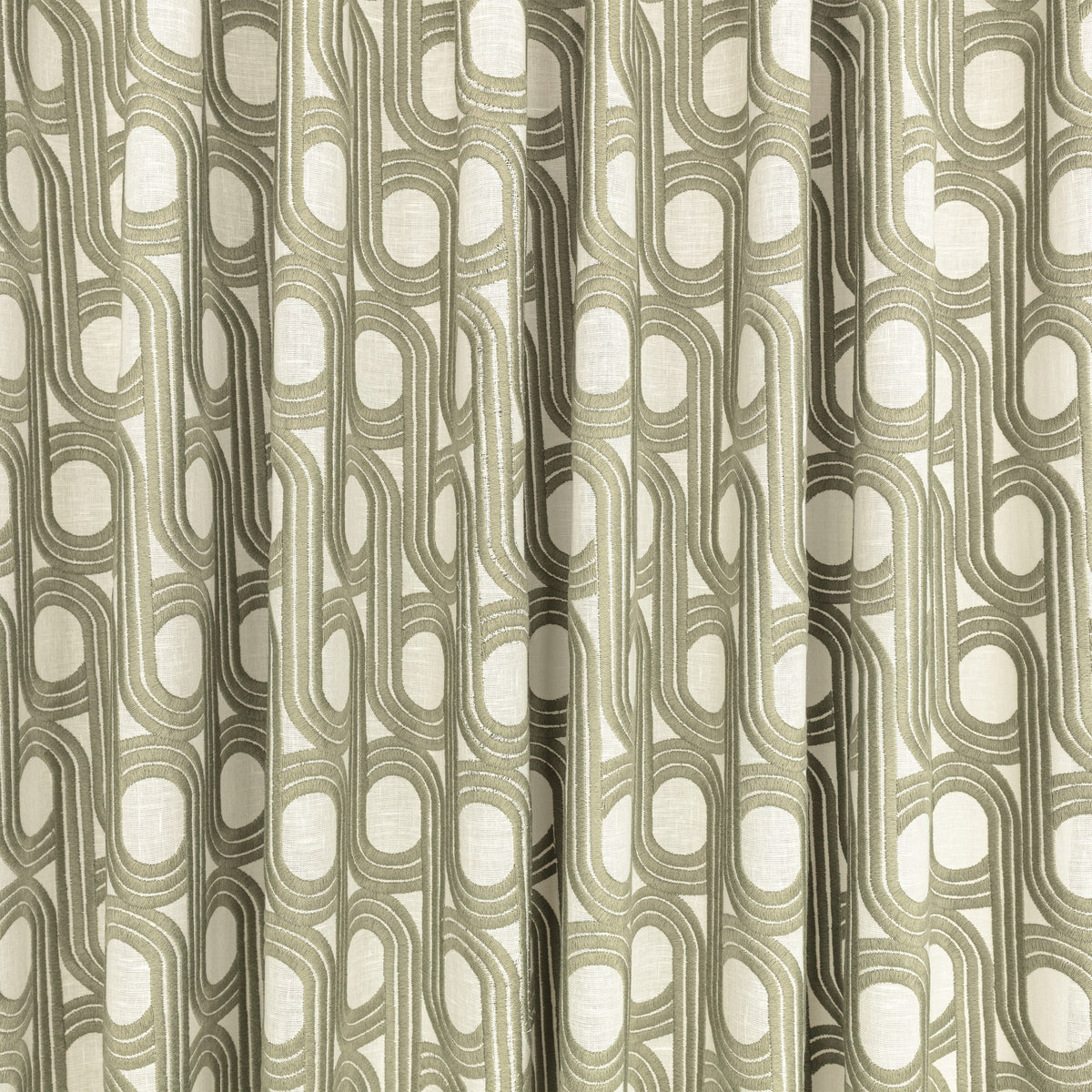 Cornice Drape FR Sage Ornate Drapery Fabric by Kirkby Design — draped