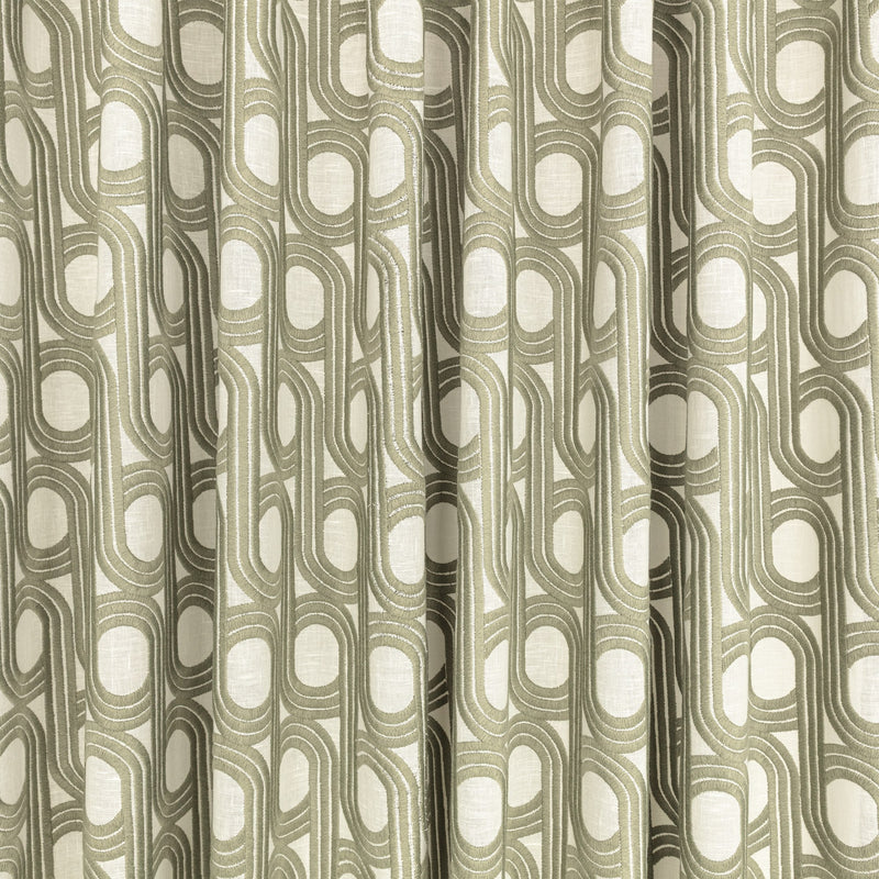 Cornice Drape FR Sage Ornate Drapery Fabric by Kirkby Design — draped