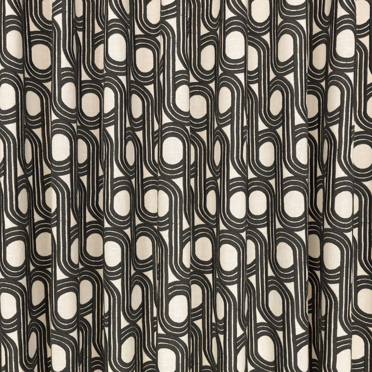 Cornice Drape FR Monochrome Ornate Drapery Fabric by Kirkby Design — draped