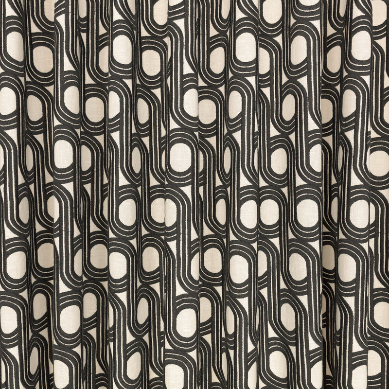 Cornice Drape FR Monochrome Ornate Drapery Fabric by Kirkby Design — draped