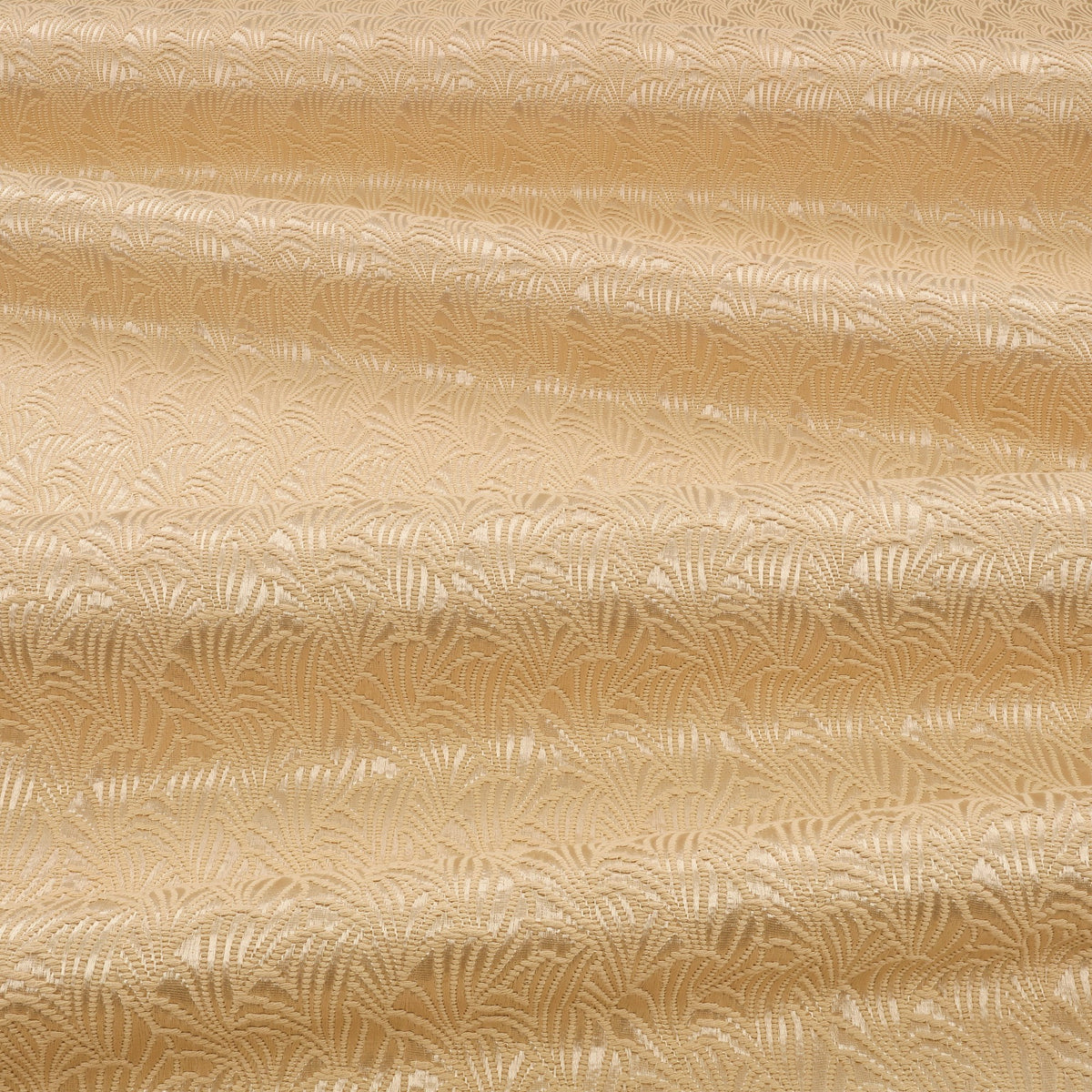 Lunette Soft Gold Ornate Fabric by Kirkby Design — draped