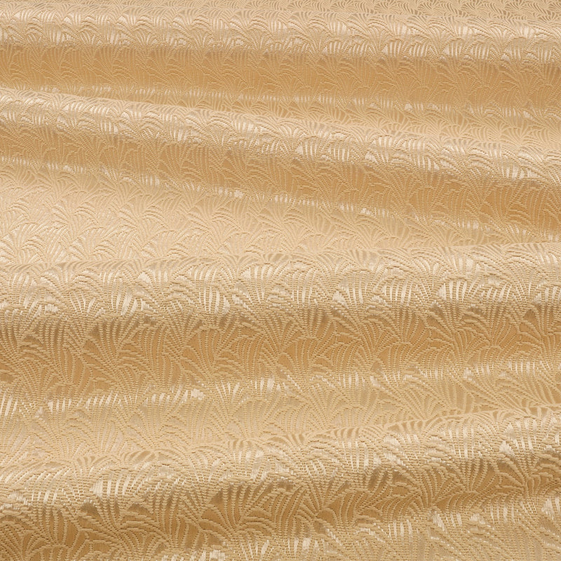 Lunette Soft Gold Ornate Fabric by Kirkby Design — draped