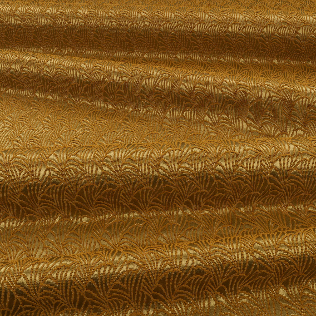 Lunette Antique Gold Ornate Fabric by Kirkby Design — draped