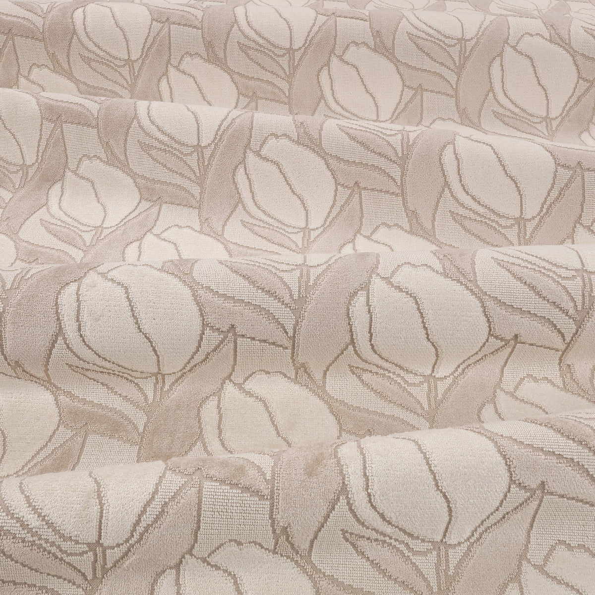 Arabesque FR Crib 5 Parchment Ornate Fabric by Kirkby Design — draped