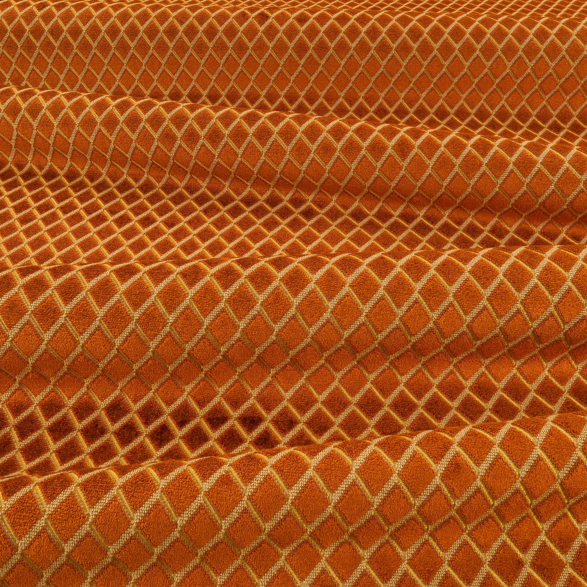 Ornate FR Crib 5 Marmalade Fabric by Kirkby Design — draped