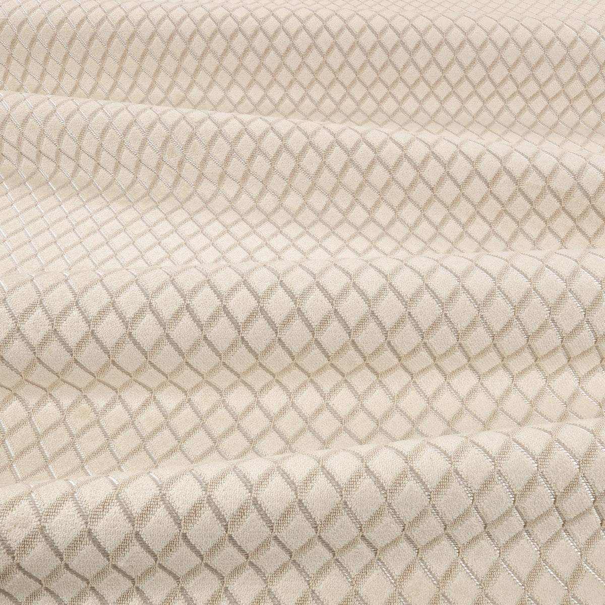 Ornate FR Crib 5 Pearl Fabric by Kirkby Design — draped