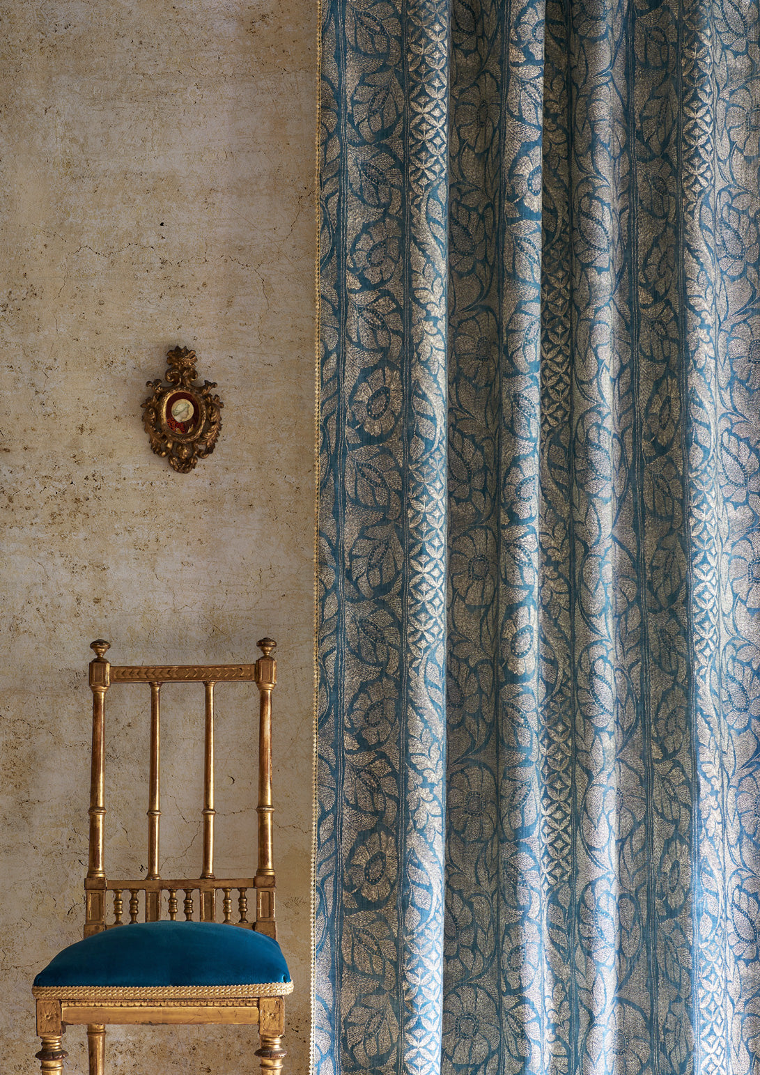 LW 349 647 Kashmiri Marmara Gold Fabric by Lewis & Wood