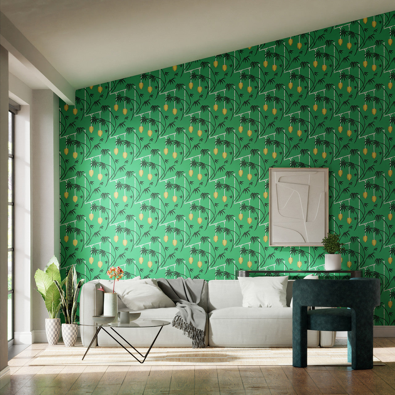 112938 Kimiko Colour 3 Bottle Green Wallpaper by Harlequin