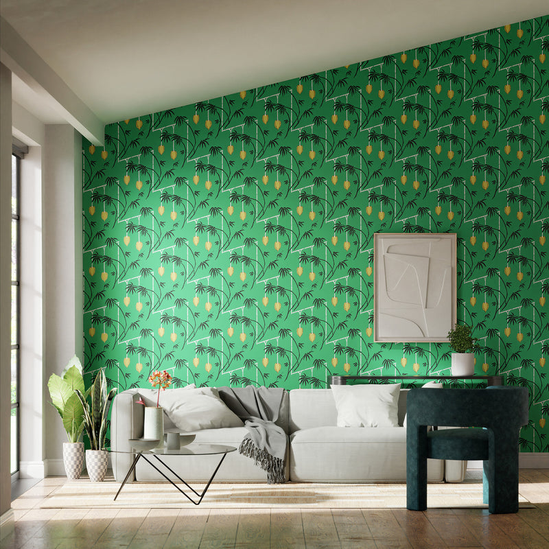 112938 Kimiko Colour 3 Bottle Green Wallpaper by Harlequin