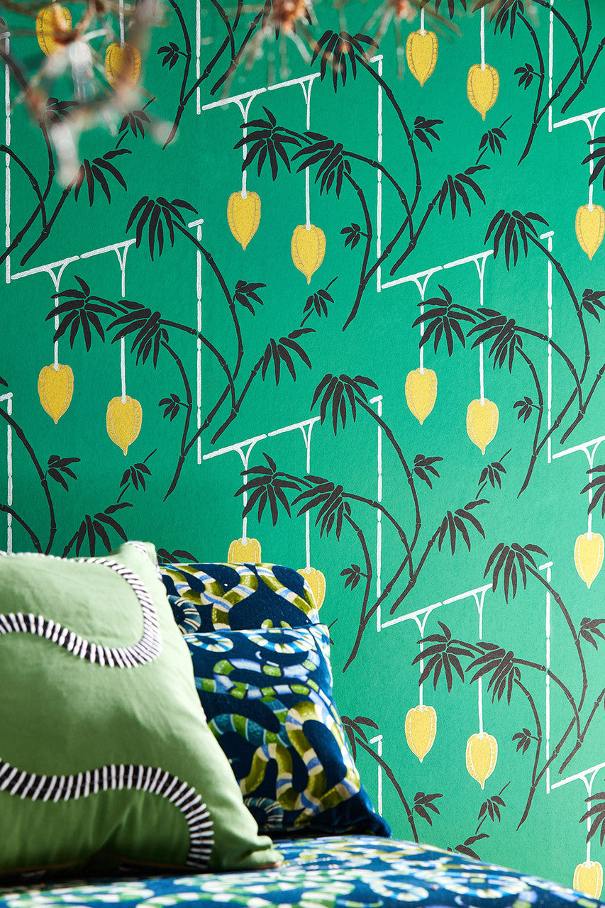 112938 Kimiko Colour 3 Bottle Green Wallpaper by Harlequin