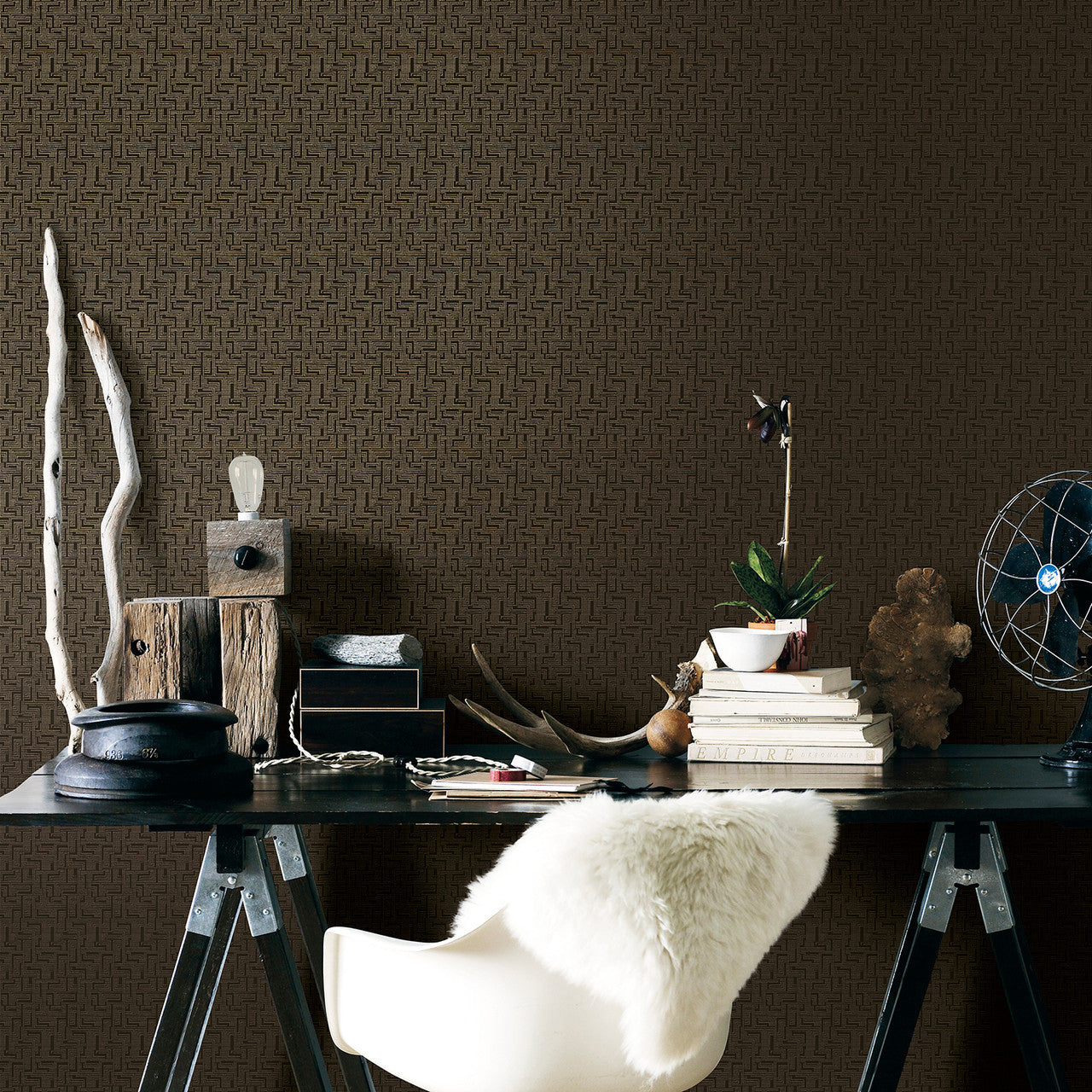 L-BD2007 Geometric Boutique Sheen Bronze Brown Wallpaper by Galerie