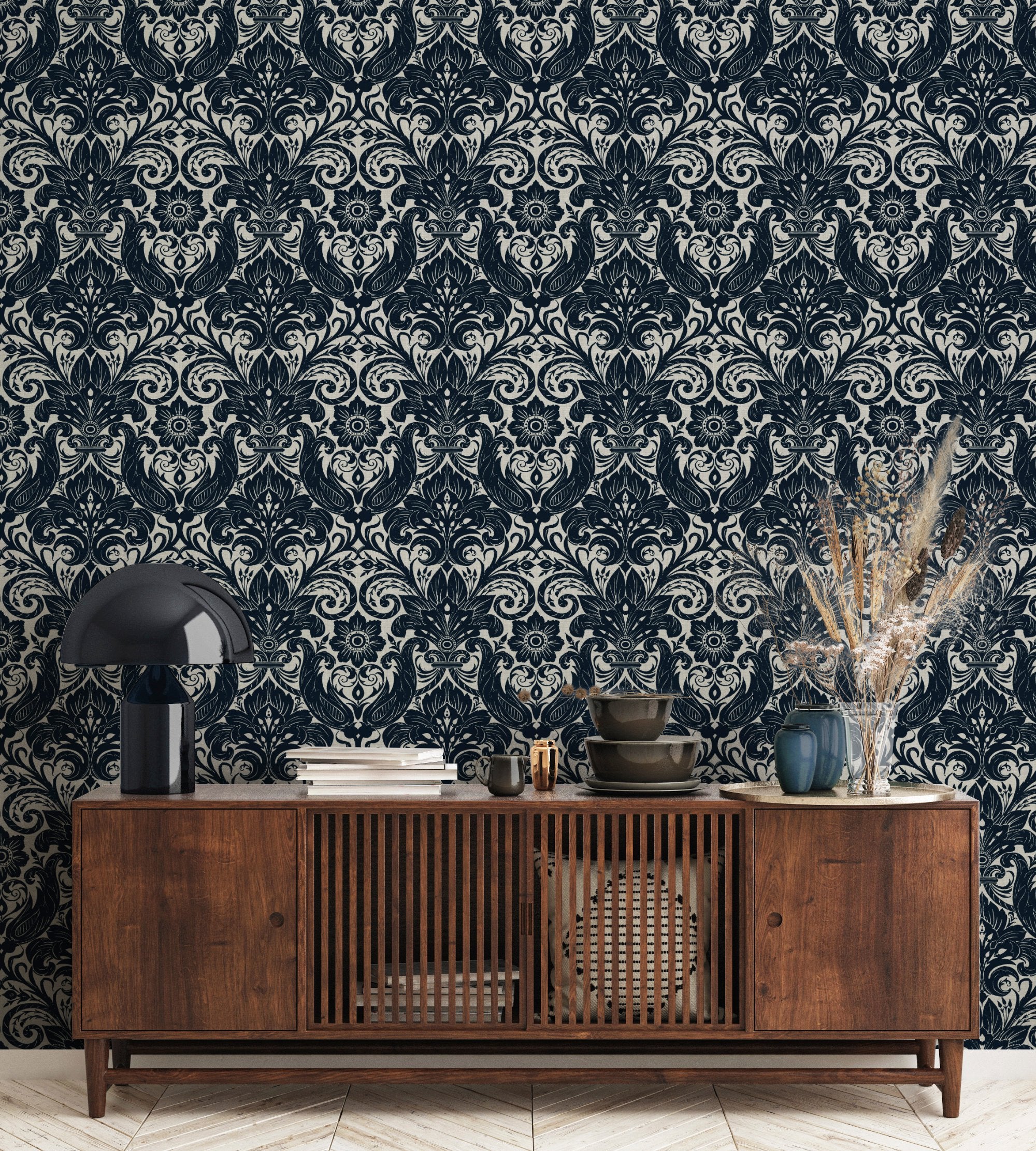 LB25167 Damask Sauvage Laurence Llewelyn Bowen Off The Wall Wallpaper by Galerie