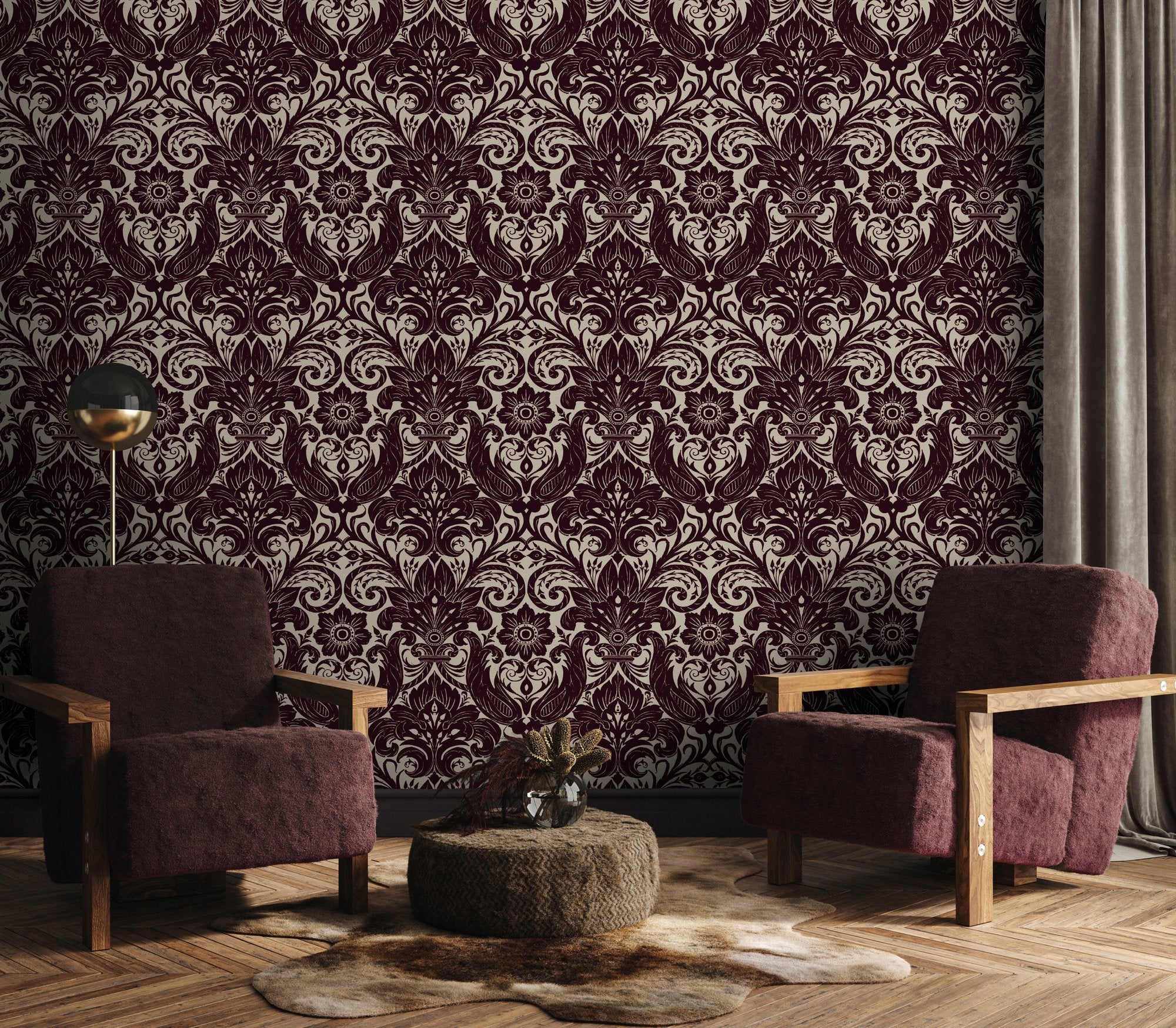 LB25170 Damask Sauvage Laurence Llewelyn Bowen Off The Wall Wallpaper by Galerie