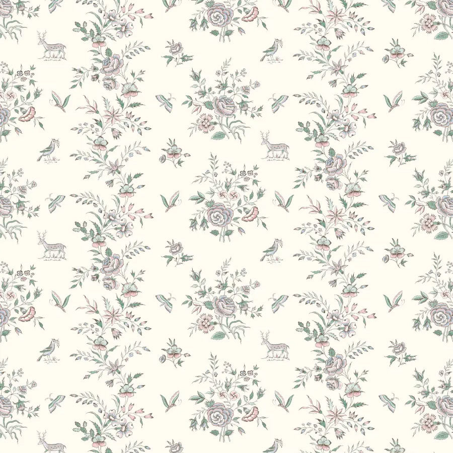LW-315-612 Fleurie Peppermint Rose Entente Cordiale Fabric by Lewis & Wood
