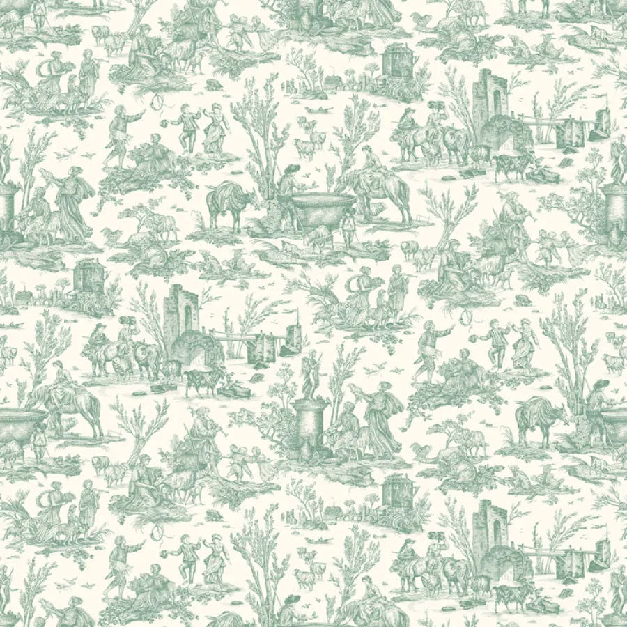 LW-318-225 Toile Baptiste Jade Entente Cordiale Wallpaper by Lewis & Wood