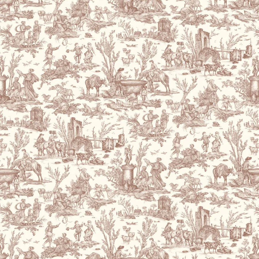 LW-318-607 Toile Baptiste Marron Entente Cordiale Wallpaper by Lewis & Wood