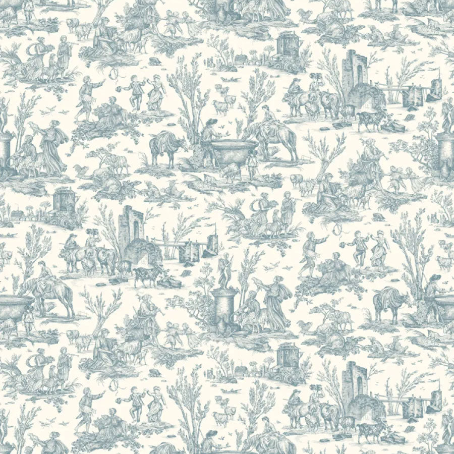 LW-318-608 Toile Baptiste Celeste Entente Cordiale Wallpaper by Lewis & Wood