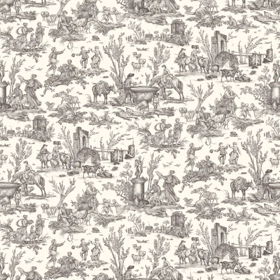 LW-318-610 Toile Baptiste Douce Noir Entente Cordiale Wallpaper by Lewis & Wood