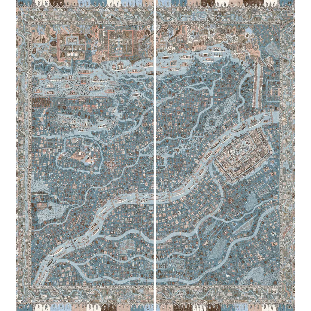 The Map Maxi Blue Almond The Srinagar Map Mural by Lewis & Wood