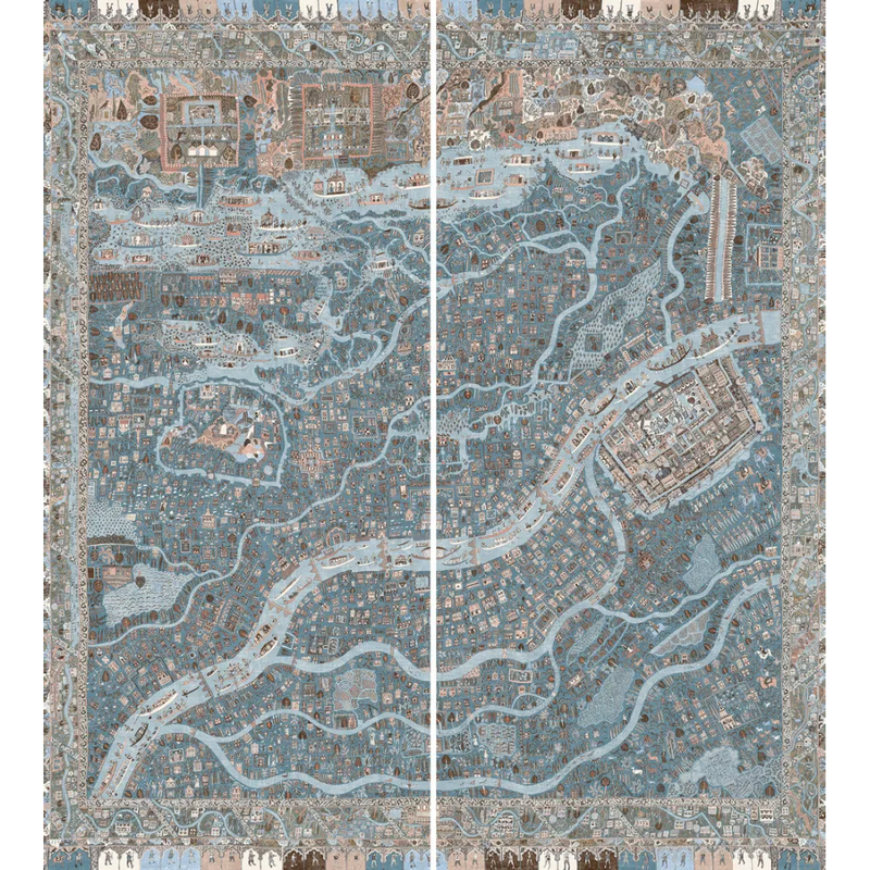The Map Maxi Blue Almond The Srinagar Map Mural by Lewis & Wood