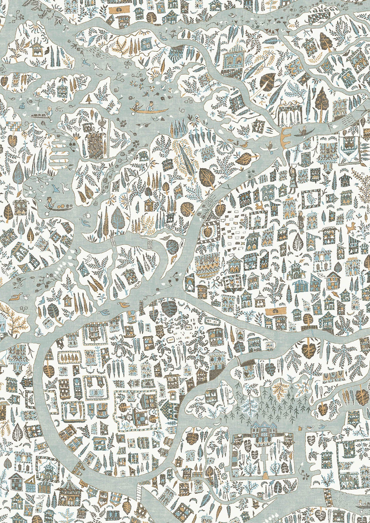 Utopia Aqua Vita The Srinagar Map Fabric by Lewis & Wood