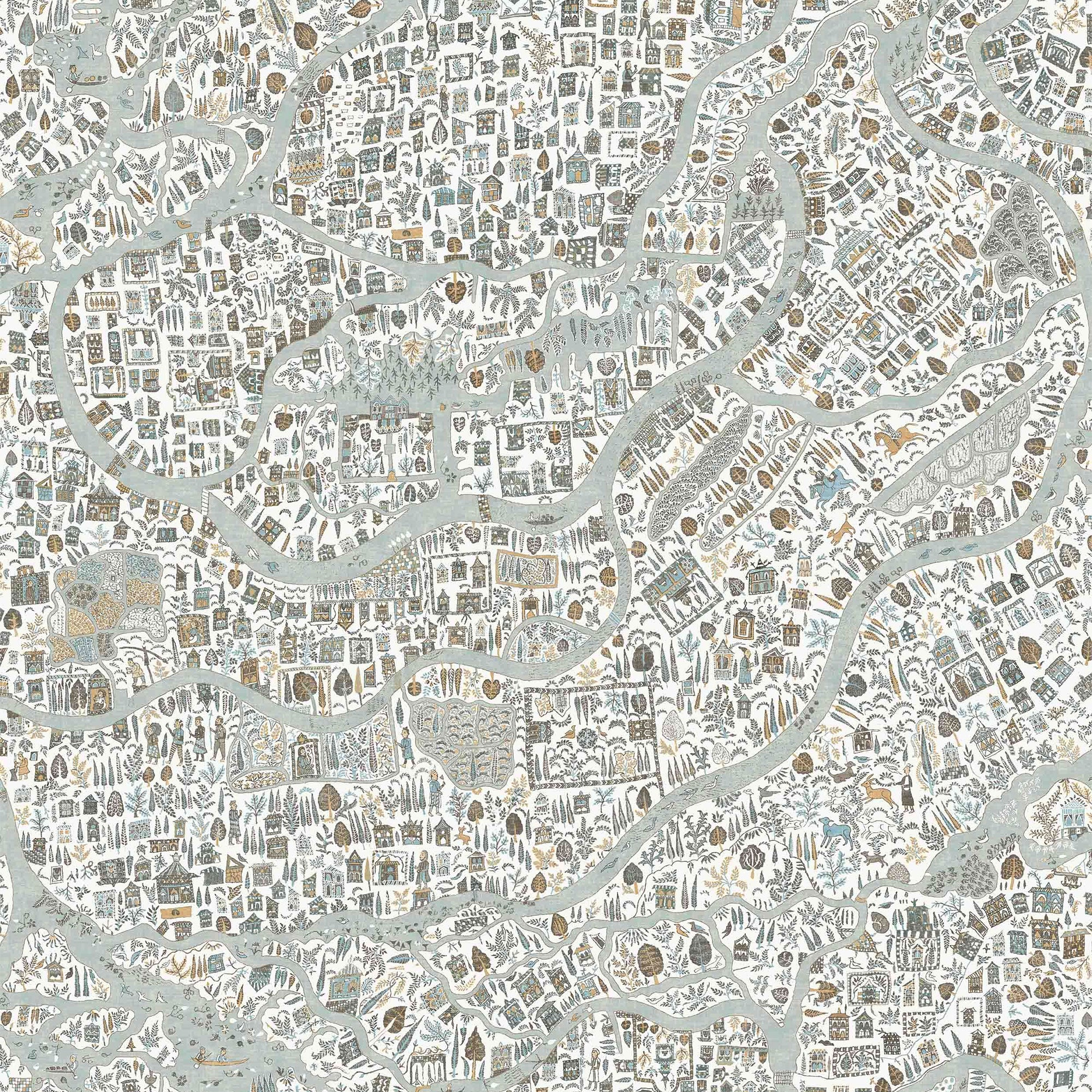 Utopia Aqua Vita The Srinagar Map Fabric by Lewis & Wood