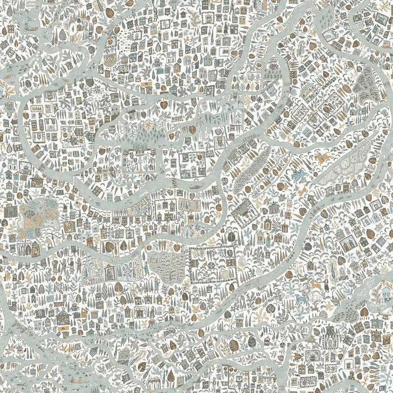 Utopia Aqua Vita The Srinagar Map Fabric by Lewis & Wood