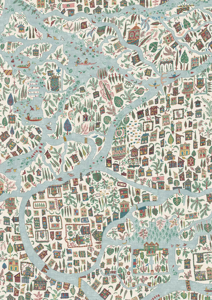 Utopia Garland The Srinagar Map Fabric by Lewis & Wood