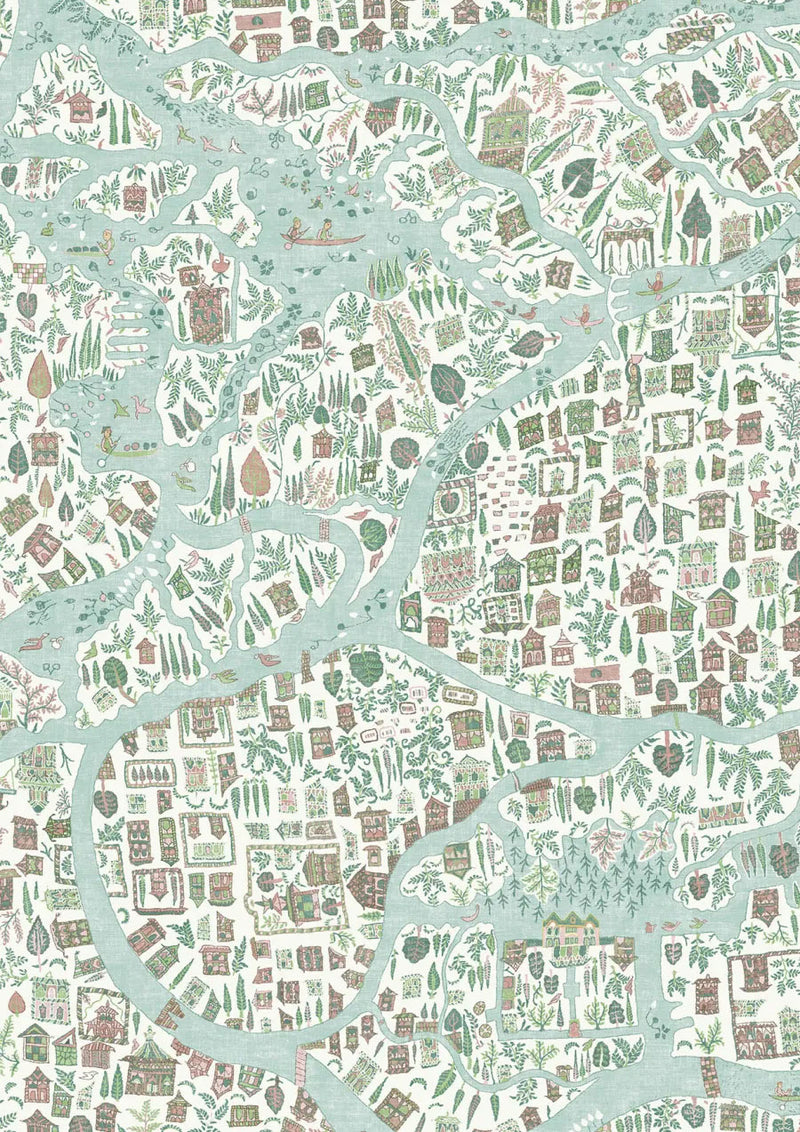 Utopia Pistachio Rose The Srinagar Map Fabric by Lewis & Wood