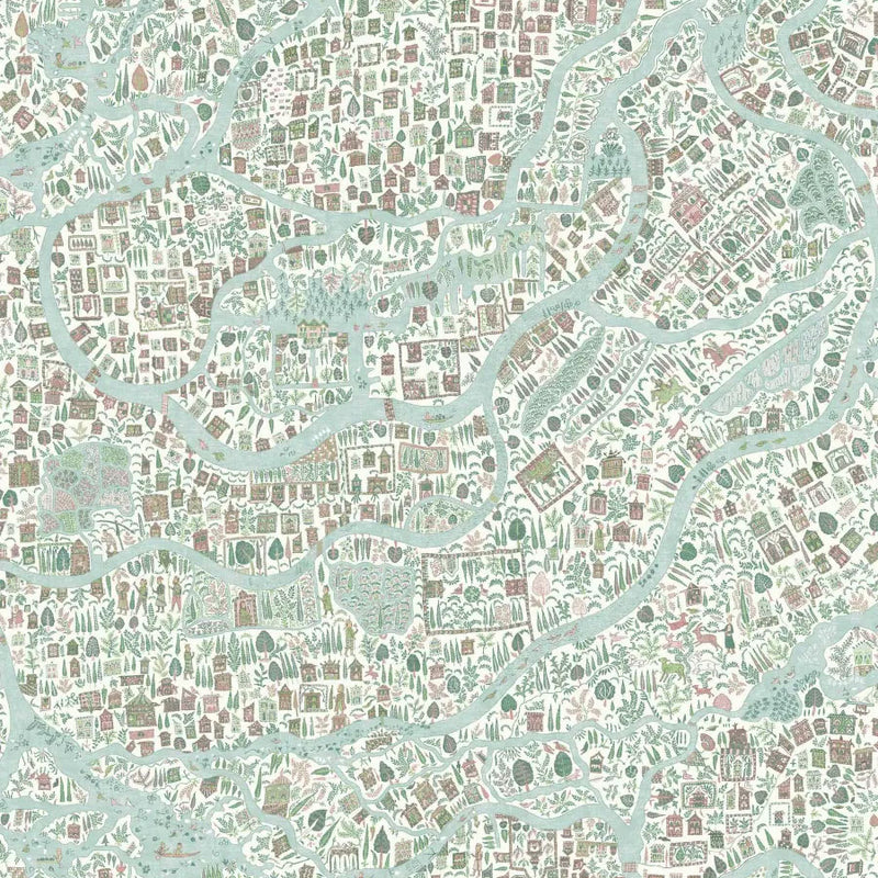 Utopia Pistachio Rose The Srinagar Map Fabric by Lewis & Wood