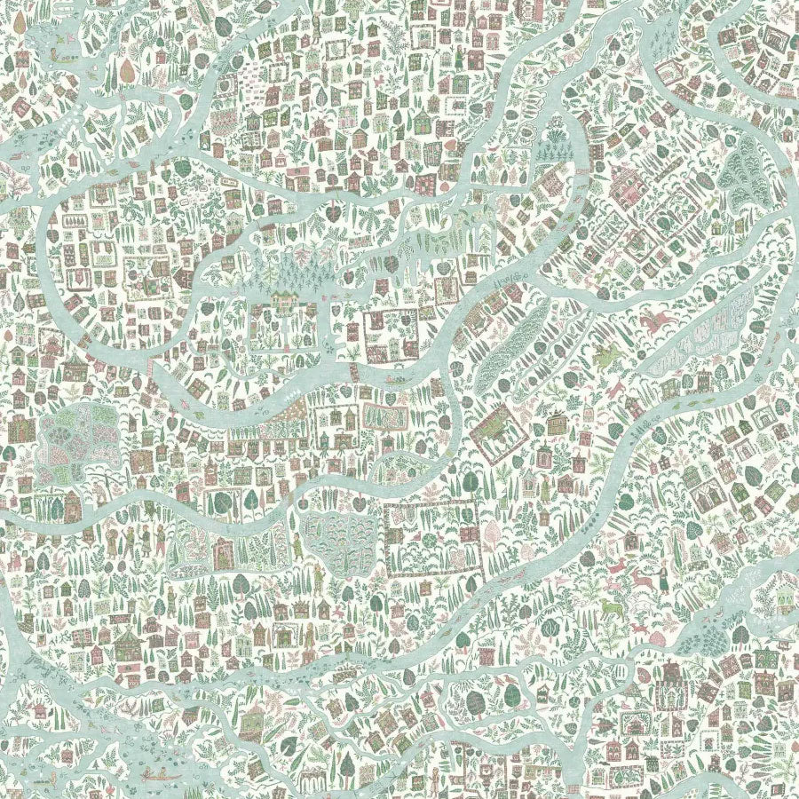 Utopia Pistachio Rose The Srinagar Map Fabric by Lewis & Wood