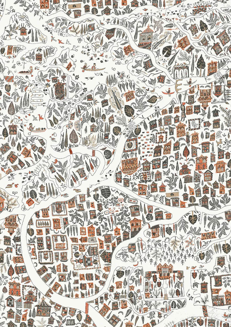 Utopia Satsuma Soot The Srinagar Map Fabric by Lewis & Wood