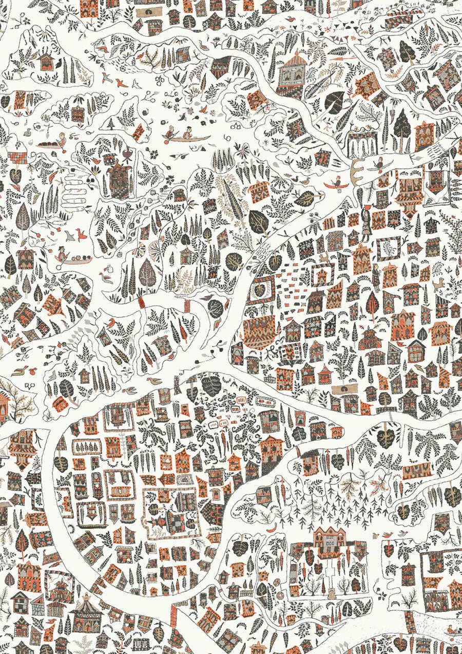 Utopia Satsuma Soot The Srinagar Map Fabric by Lewis & Wood