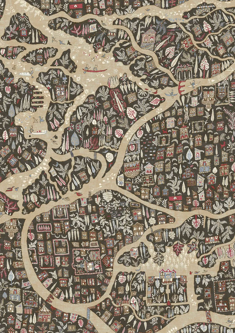 Utopia Twilight The Srinagar Map Fabric by Lewis & Wood